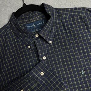 Ralph Lauren Blake Shirt Mens XL Navy Blue Green Windowpane 100% Cotton L/S